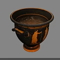 Antique Black And Orange Decorative Vase With Handles And Ancient Figure Scenes