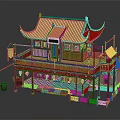 Traditional Chinese Ancient Architecture With Curved Eaves Black Tile Roof Wooden Balcony And Red Lanterns
