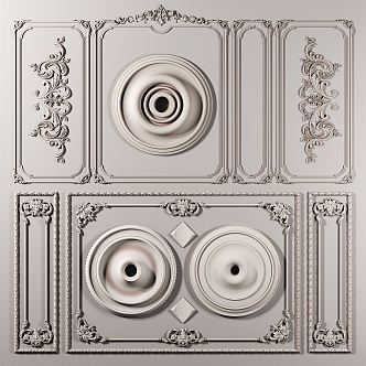 European-style carved plaster background carved 3d model