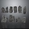 Different Shaped And Textured Rocks Arranged On Gray Background With Reflections 3d model