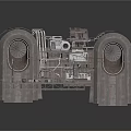 Futuristic Industrial Structure With Circular Portals Metal Platforms And Mechanical Components