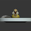 Cartoon Scene With Yellow Duck Floating In Round Blue Pool And Stone Green Leaf