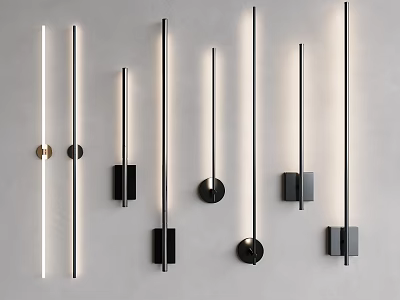 Elegant Modern Long Strip Wall Lamps With Black White Circular Square Bases For Interior Decor 3d model