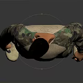 3D Male Character With Camouflage Pants Long Sleeve Shirt Holding Gun Standing On Gray Background