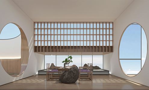 Japanese-style tea room Zen tea room withered landscape stone tea room tea house landscape model 3d model