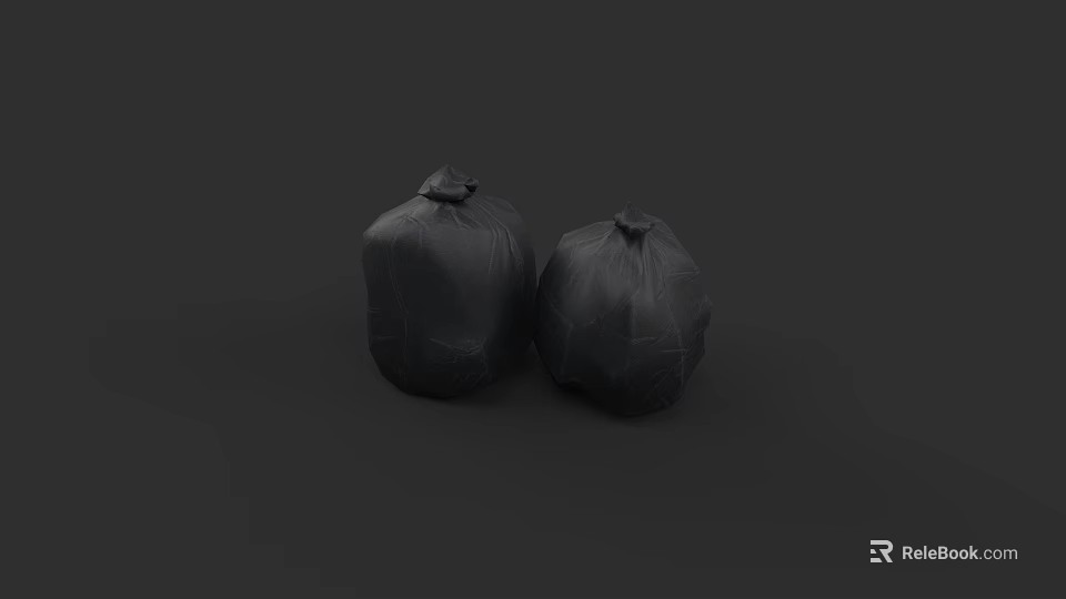 Two Durable Black Trash Bags For Home Kitchen Waste Disposal 3d model 