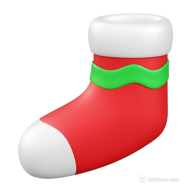 Festive Christmas Stocking Decorative Ornament Set With Red White Green And Wavy Trim 3d model 