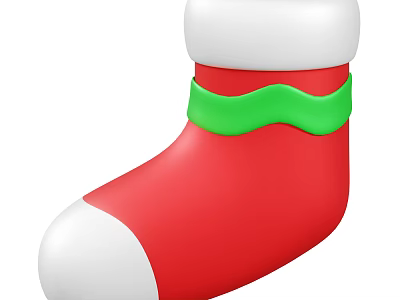 Festive Christmas Stocking Decorative Ornament Set With Red White Green And Wavy Trim 3d model
