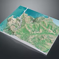 Modern Coastal Area Development Plan Map With Green Mountains Blue Ocean Roads And Building Markers