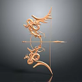 Ornamental Golden Bow and Arrow With Dragon Design Antler Elements 3d model