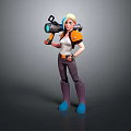 Blonde Game Character With Orange White Top Purple Pants Blue Boots Holding Blue Light Weapon