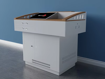 Modern Functional Desk With White Body Wooden Top Drawers Cabinets And Ventilation Grilles 3d model
