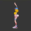 Children's Playful Rabbit Ear Doll Wearing Blue Hat Yellow Top Pink Shorts And Roller Skates