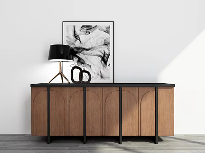 Wooden Decorative Sideboard With Black Frame Black Table Lamp Letter Decor And Abstract Painting 3d model