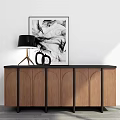 Wooden Decorative Sideboard With Black Frame Black Table Lamp Letter Decor And Abstract Painting
