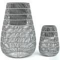 Woven Rattan Bonsai Planters Two Sizes Brown Texture With Black Rim Design