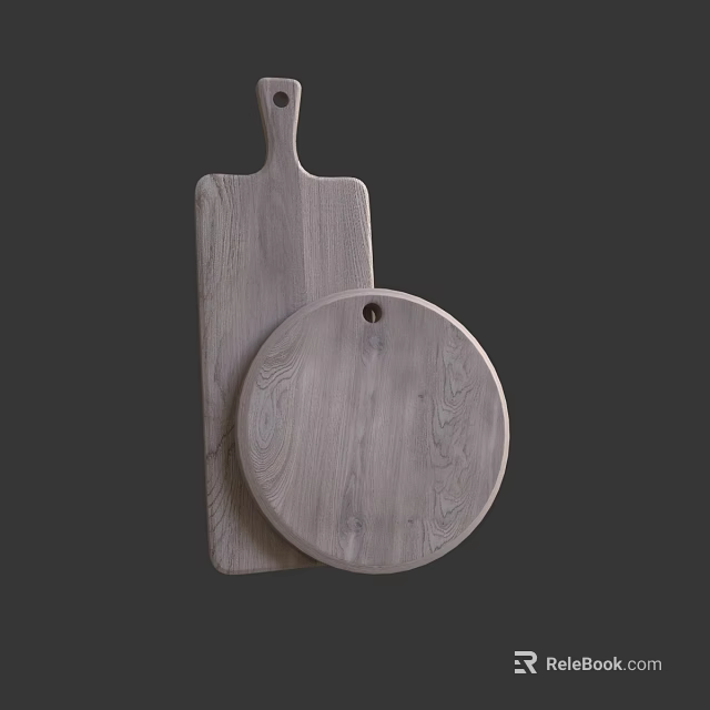 Wooden Cutting Boards With Rectangular And Round Shapes And Natural Wood Grain 3d model 