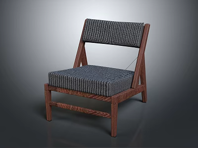 Minimalist Leisure Chair With Wooden Frame And Striped Fabric Backrest Seat Cushion 3d model