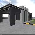 Modern Entrance Gate With Gray And Black Stone Walls Black Canopy Grass And Paved Ground