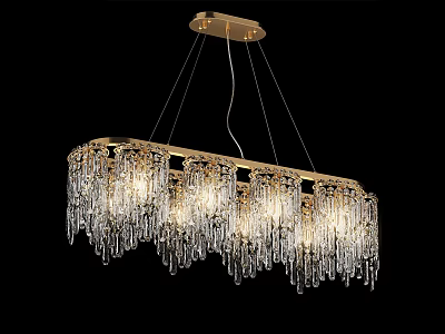 Elegant Modern Crystal Chandelier with Gold Frame and Hanging Crystal Pendants Rectangular Design 3d model