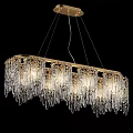 Elegant Modern Crystal Chandelier with Gold Frame and Hanging Crystal Pendants Rectangular Design