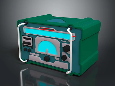 Green Electronic Equipment Case With Digital Display Control Buttons And Metal Handles 3d model