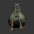 Exquisite Green Sculpted Vase With Gold Patterns And Braided Tassel Straps