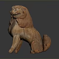 Traditional Standing Wooden Lion Sculpture With Intricate Carving Details And Textured Surface