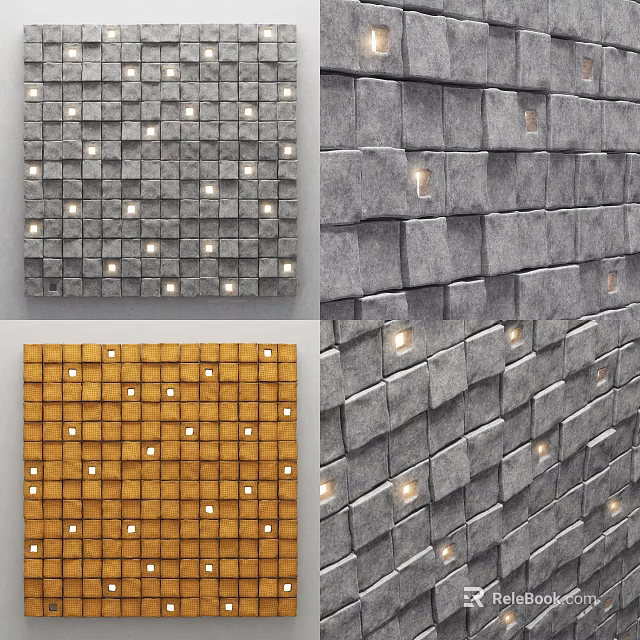 Modern Decorative Lights On Gray Yellow Block Wall For Interior Design 3d model 