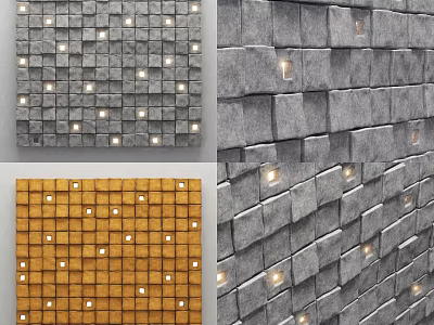 Modern Decorative Lights On Gray Yellow Block Wall For Interior Design 3d model