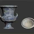 Blue and White Ceramic Vase With Intricate Carved Details And Perforated Lid Sculpture