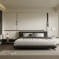 Modern Bedroom Interior With Paneled Walls Black Headboard Bedside Tables And Pendant Lights
