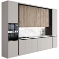 Modern Kitchen With Wooden And Light Gray Cabinets Marble Countertop Built-in Appliances