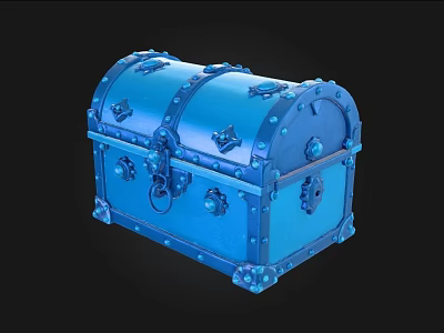 Blue Metallic Treasure Chest With Decorative Rivets And Lock Details 3d model