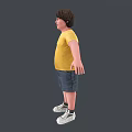 3D Man Model Wearing Yellow T-shirt Blue Shorts White Sneakers With Arms Outstretched Gray Background