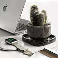 Modern Laptop On White Desk With Notebooks Cactus Plants Marble Coasters Gold Phone Case