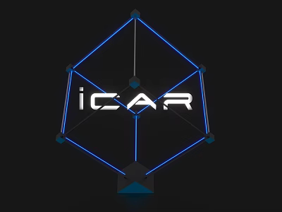 iCAR Logo Design Featuring Blue Neon Geometric Frame And 3D Structure 3d model