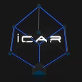 iCAR Logo Design Featuring Blue Neon Geometric Frame And 3D Structure