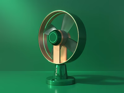 Stylish Modern Green Air Cooler Fan With Copper Frame And Stable Base Design 3d model