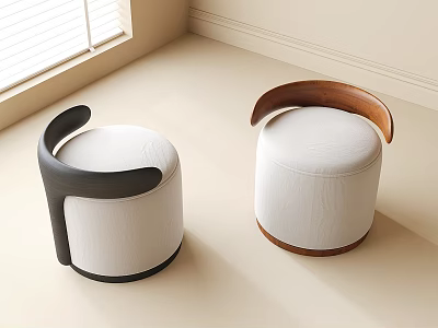 Modern Minimalist Stools With Black Brown Armrests And White Leather Seats 3d model
