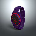 Purple Fashion Watch with Black Dial Red Hands Markers and Purple Strap