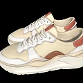 Modern Casual Beige Sneakers with White Soles and Brown Accent Details