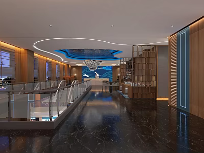 Modern Hotel Lobby Interior Design With Marble Floor And Wooden Decor Elements 3d model