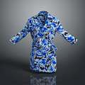 Blue Leaf Patterned Robe with Long Sleeves and Belt for Casual Comfort