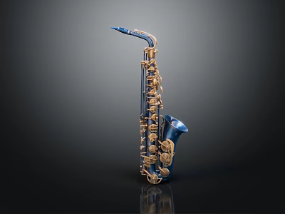 Blue Saxophone Musical Instrument With Gold Accents Dark Background Display Design 3d model