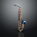 Blue Saxophone Musical Instrument With Gold Accents Dark Background Display Design