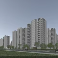Modern High Rise Residential Buildings With Glass Curtain Walls Green Trees And Roads
