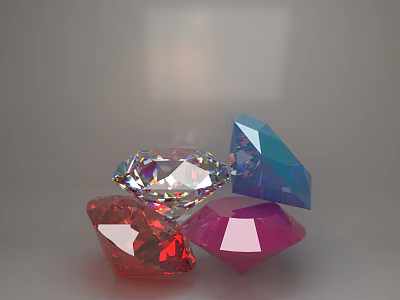 Colored Diamond Jewelry Featuring Sparkling Red Pink Blue And Clear Cut Polished Gemstones 3d model
