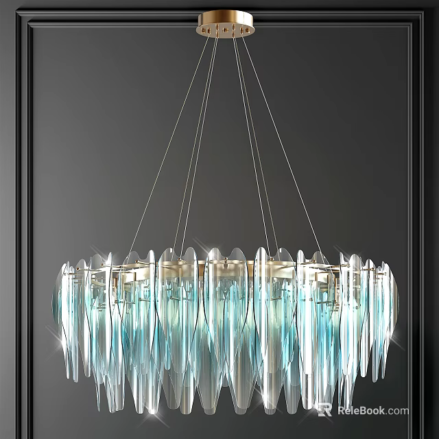 Modern Blue Glass Chandelier With Circular Design And Hanging Pendants For Elegant Interior 3d model 