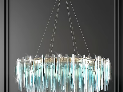 Modern Blue Glass Chandelier With Circular Design And Hanging Pendants For Elegant Interior 3d model